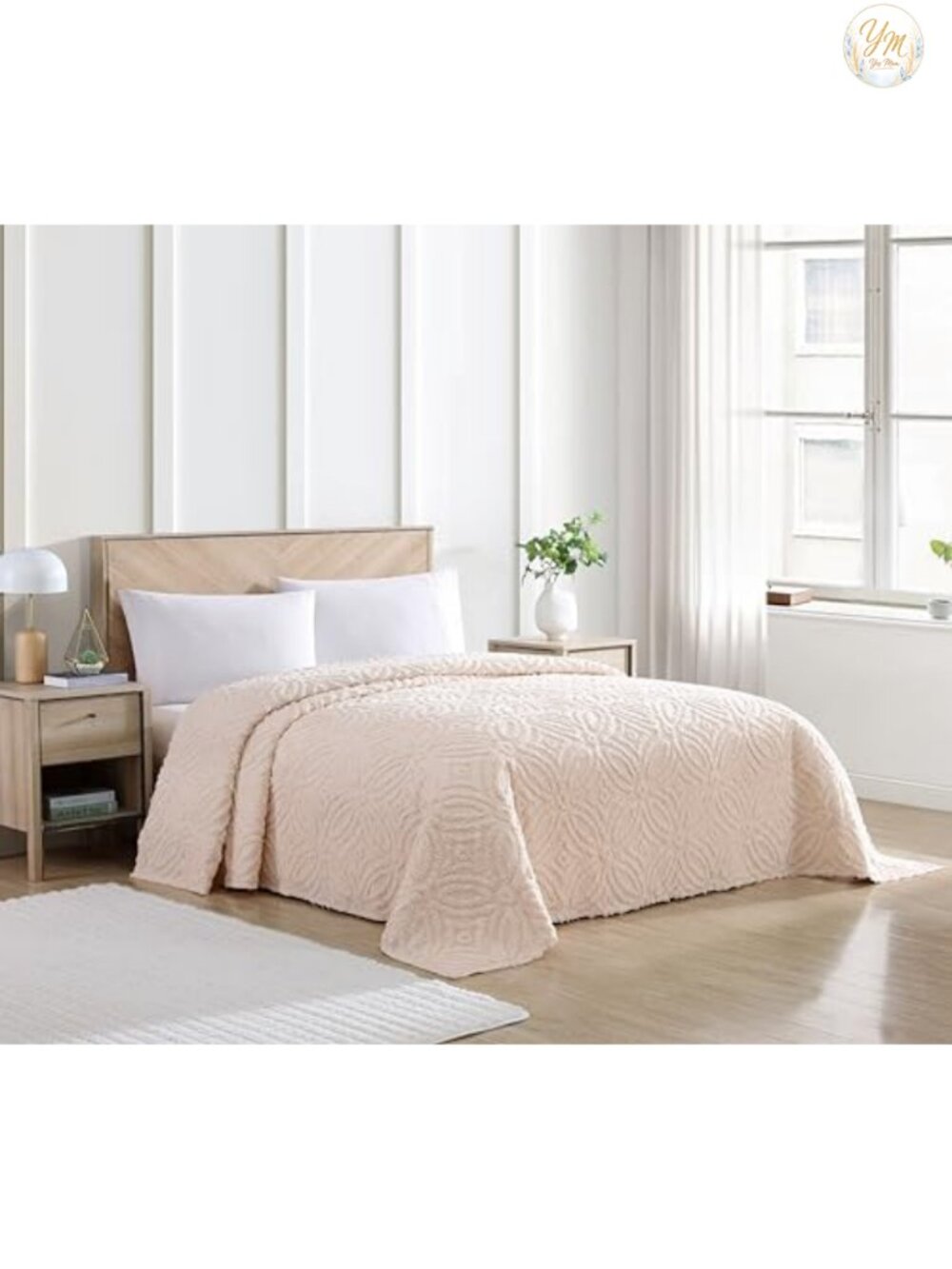 100% Cotton Chenille Bedspread Queen Wedding Ring Pattern